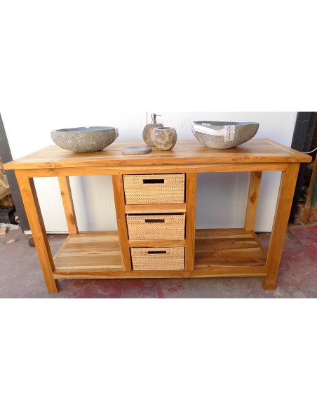 Mobile bagno in Teak massello con cestini in vimini cm 140x50x80h industrial arredo