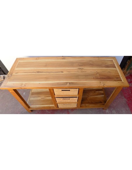 Mobile bagno in Teak massello con cestini in vimini cm 140x50x80h industrial arredo