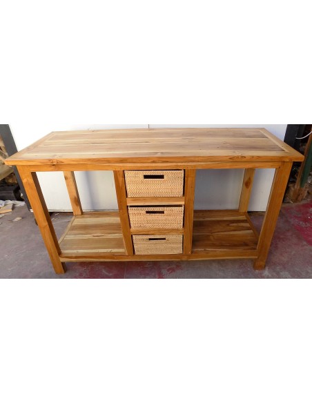 Mobile bagno in Teak massello con cestini in vimini cm 140x50x80h industrial arredo