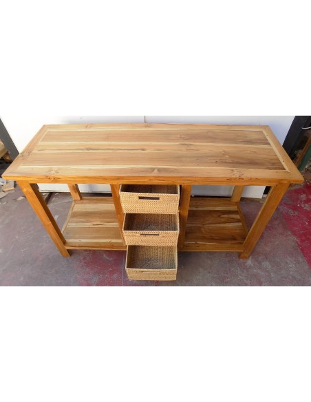 Mobile bagno in Teak massello con cestini in vimini cm 140x50x80h industrial arredo