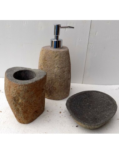 Set bagno pietra composto da dispenser porta sapone spazzolino acessori  bagno stone