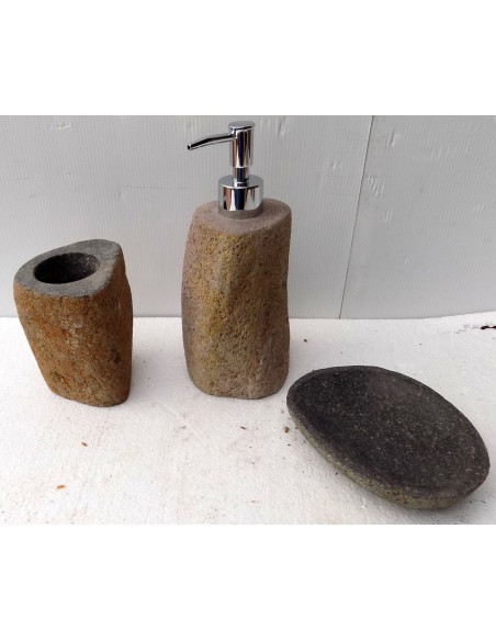 Set bagno pietra composto da dispenser porta sapone spazzolino acessori bagno stone FOTO DI ESEMPIO