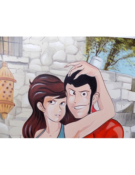 Quadro Lupin III cm 120x90 con Fujiko in Vespa pop art moderno arredo