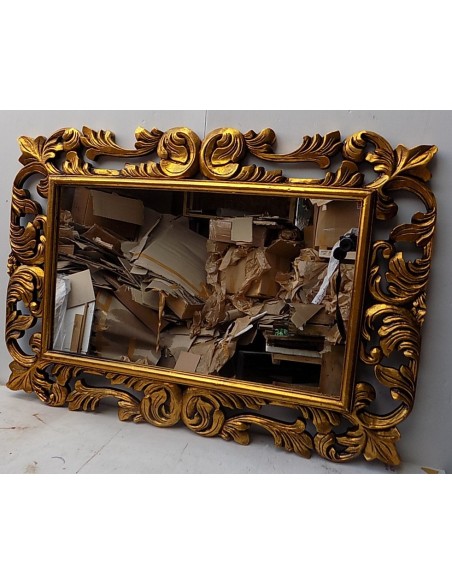 Specchio barocco in legno intarsiato cm 100x70 oro anticato mod. Victoria