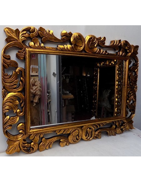 Specchio barocco in legno intarsiato cm 100x70 oro anticato mod. Victoria