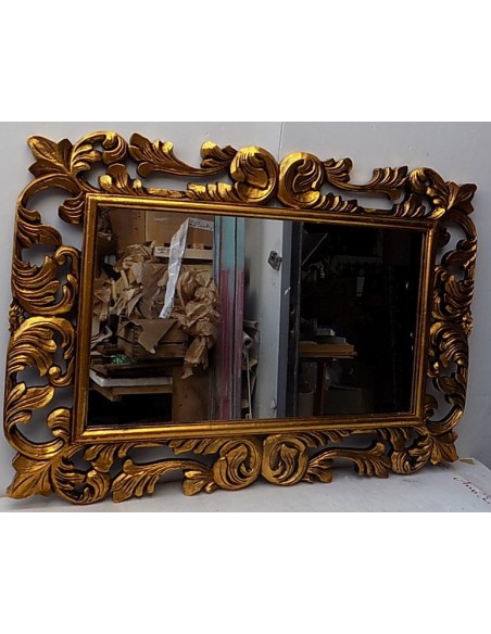 Specchio barocco in legno intarsiato cm 100x70 oro anticato mod. Victoria