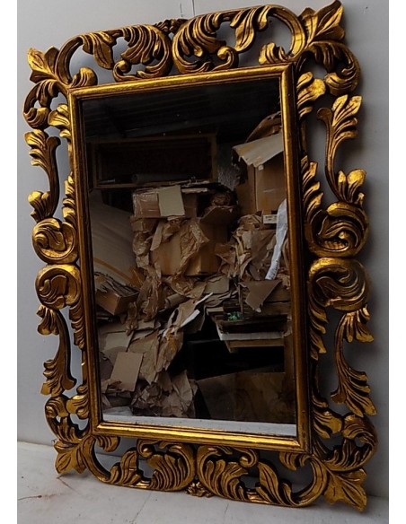 Specchio barocco in legno intarsiato cm 100x70 oro anticato mod. Victoria