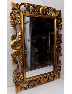 Specchio barocco in legno intarsiato cm 100x70 oro...