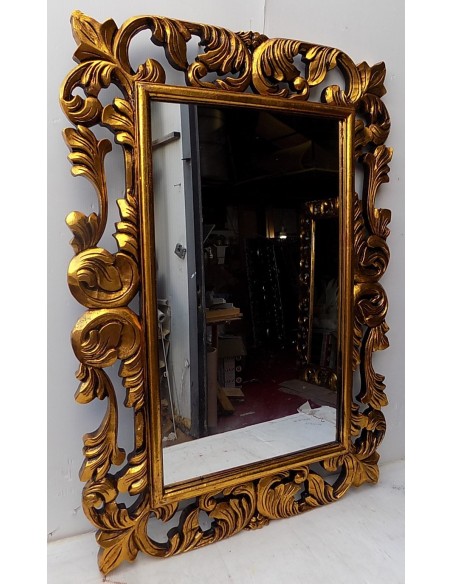 Specchio barocco in legno intarsiato cm 100x70 oro anticato mod. Victoria