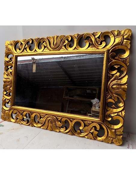 Specchio barocco in legno intarsiato cm 100x70 oro anticato mod. Valencia