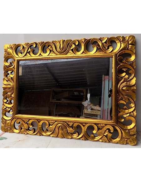Specchio barocco in legno intarsiato cm 100x70 oro anticato mod. Valencia