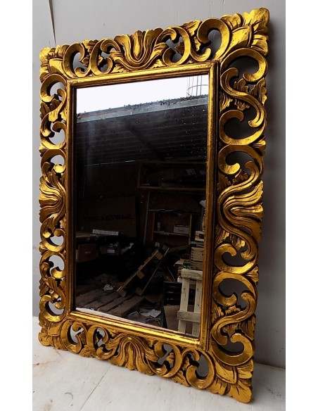 Specchio barocco in legno intarsiato cm 100x70 oro anticato mod. Valencia