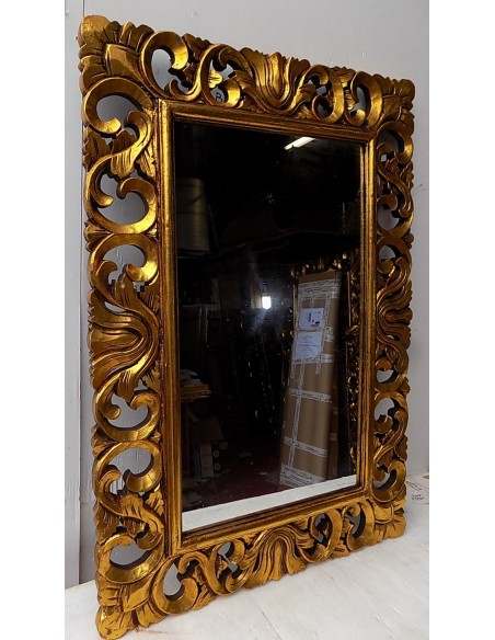Specchio barocco in legno intarsiato cm 100x70 oro anticato mod. Valencia