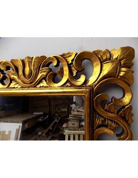 Specchio barocco in legno intarsiato cm 100x70 oro anticato mod. Valencia