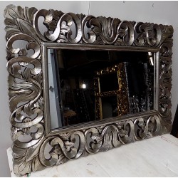 Specchio barocco in legno intarsiato cm 100x70  argento anticato mod Valencia 