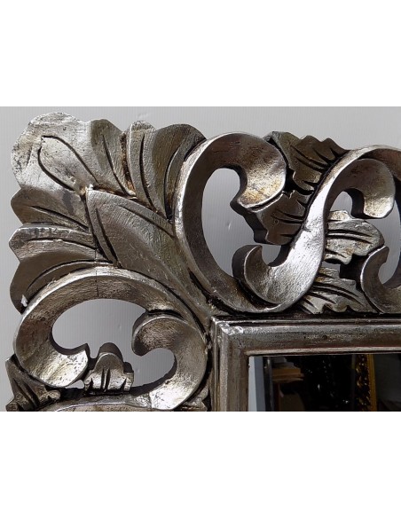 Specchio barocco in legno intarsiato cm 120x80 argento anticato mod. Valencia