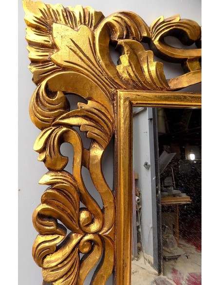 Specchio barocco in legno intarsiato cm 120x90 oro anticato mod. Nowa