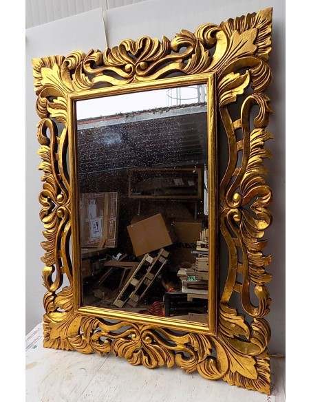 Specchio barocco in legno intarsiato cm 120x90 oro anticato mod. Nowa