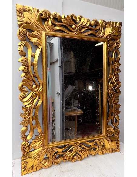 Specchio barocco in legno intarsiato cm 120x90 oro anticato mod. Nowa