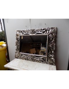 Specchio barocco in legno intarsiato cm 120x90 argento... 2