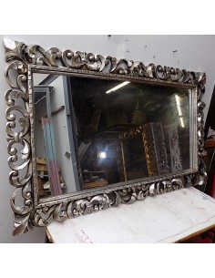 Specchio barocco in legno intarsiato cm 150x90 argento... 2