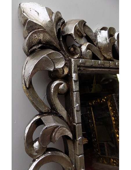 Specchio barocco in legno intarsiato cm 150x90 argento anticato mod. Tommytample