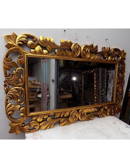 Specchio barocco in legno intarsiato cm 150x90 oro anticato mod. Victoria