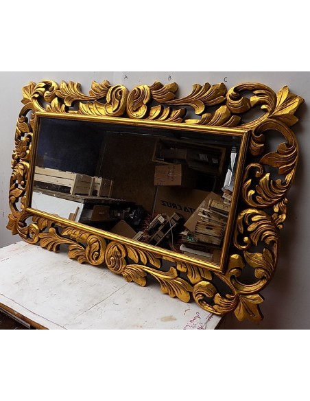 Specchio barocco in legno intarsiato cm 150x90 oro anticato mod. Victoria