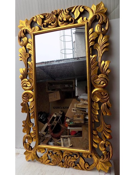 Specchio barocco in legno intarsiato cm 150x90 oro anticato mod. Victoria