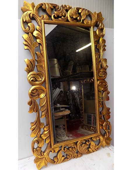 Specchio barocco in legno intarsiato cm 150x90 oro anticato mod. Victoria