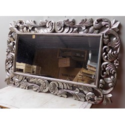 Victoria Specchio barocco in legno intarsiato cm 120x90  bianco decapato mod