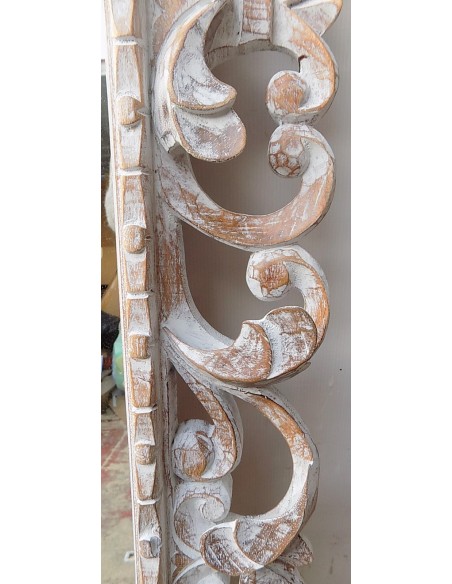 Specchio barocco in legno intarsiato cm 180x100 bianco decapato mod. Tommytample