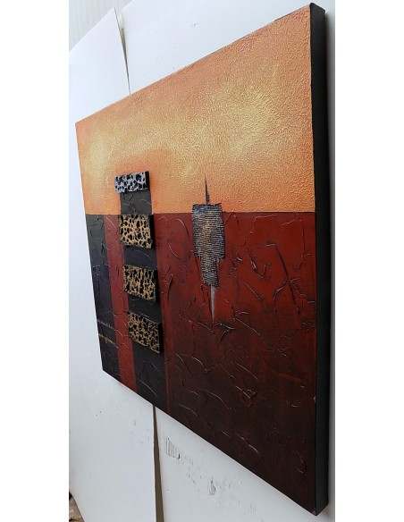 Quadro a olio realizzato a mano molto materico cm 80x80 industrial style dipinto 5