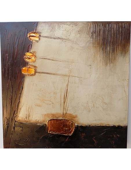 Quadro a olio realizzato a mano molto materico cm 50x50 industrial style dipinto B