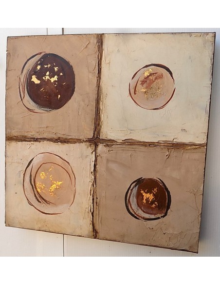 4 Quadri ad olio realizzati a mano cm 30x30 a formare un dipinto 60x60 indutrial style