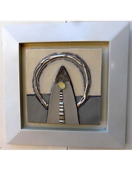 Quadro a olio realizzato a mano in tela gesso e metallo cm 33x33 cornice in legno B