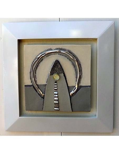 Quadro a olio realizzato a mano in tela gesso e metallo cm 33x33 cornice in legno B