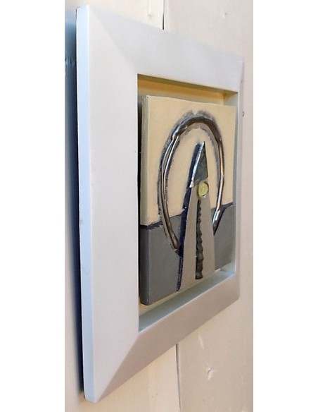 Quadro a olio realizzato a mano in tela gesso e metallo cm 33x33 cornice in legno B