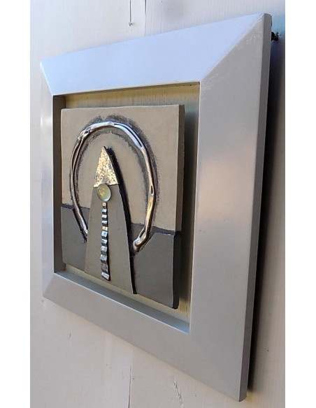 Quadro a olio realizzato a mano in tela gesso e metallo cm 33x33 cornice in legno B