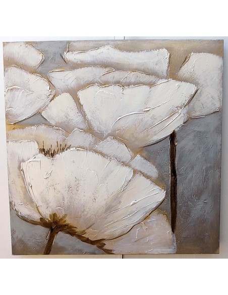 Quadro floreale papaveri bianchi ad olio cm 60x60 dipinto 1