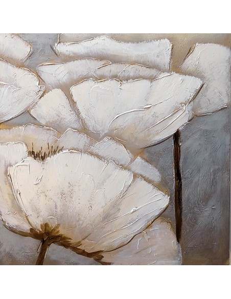Quadro floreale papaveri bianchi ad olio cm 60x60 dipinto 1
