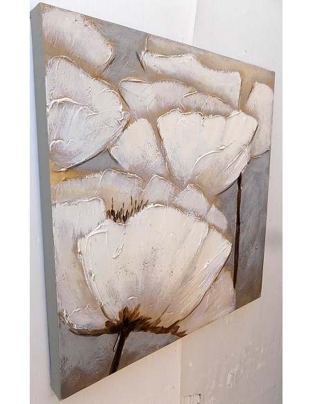 Quadro floreale papaveri bianchi ad olio cm 60x60 dipinto 1
