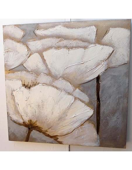Quadro floreale papaveri bianchi ad olio cm 60x60 dipinto 1