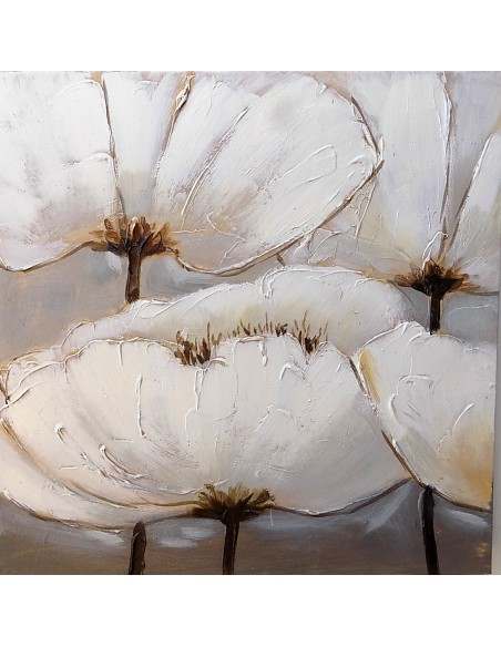 Quadro floreale papaveri bianchi ad olio cm 60x60 dipinto 3