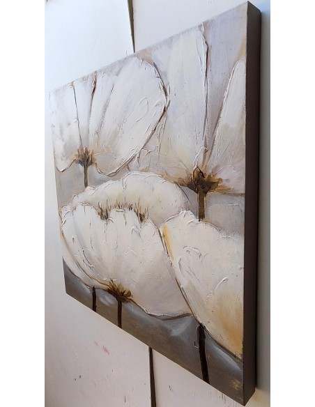 Quadro floreale papaveri bianchi ad olio cm 60x60 dipinto 3