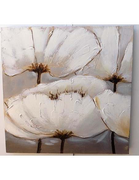 Quadro floreale papaveri bianchi ad olio cm 60x60 dipinto 3