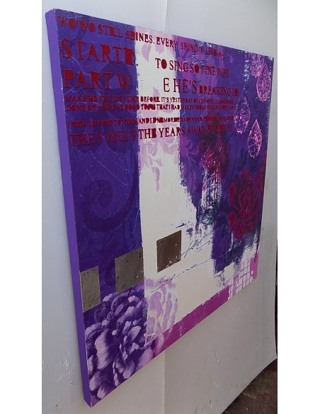 Quadro floreale rose viola purple ad olio cm 100x100 dipinto 1