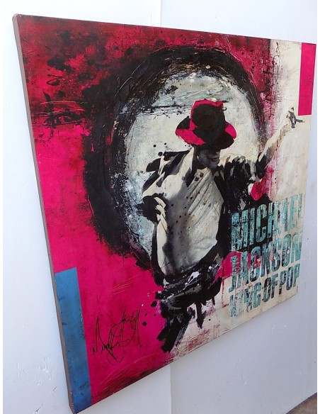 Quadro Michael Jackson il re del pop ad olio cm 100x100 dipinto 2 artisti musica