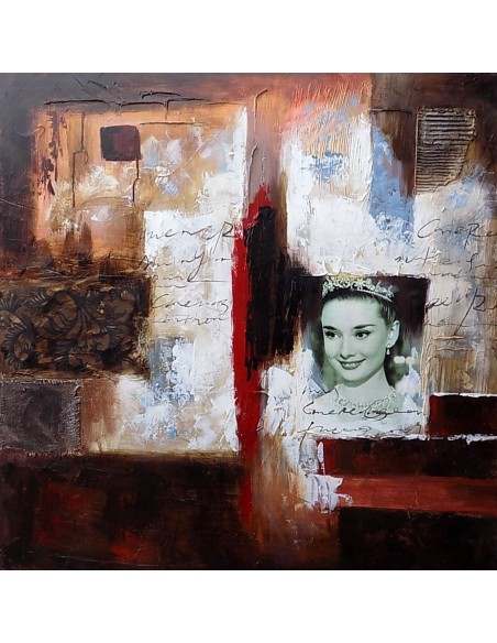Quadro Audrey Hepburn la regina del cinema mito ad olio cm 100x100 dipinto 1 artisti attori attrici