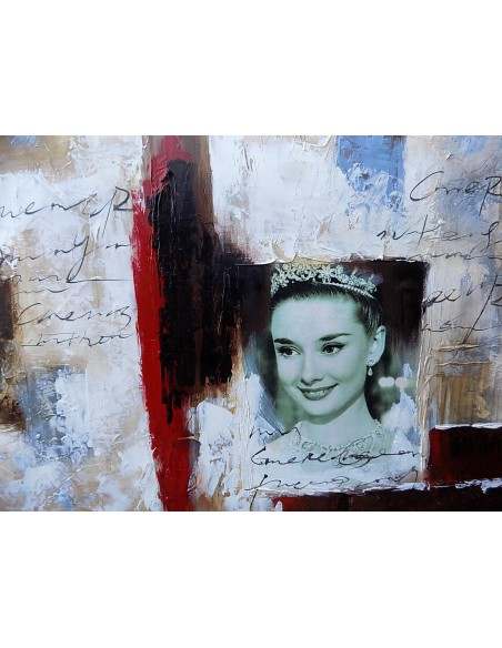 Quadro Audrey Hepburn la regina del cinema mito ad olio cm 100x100 dipinto 1 artisti attori attrici